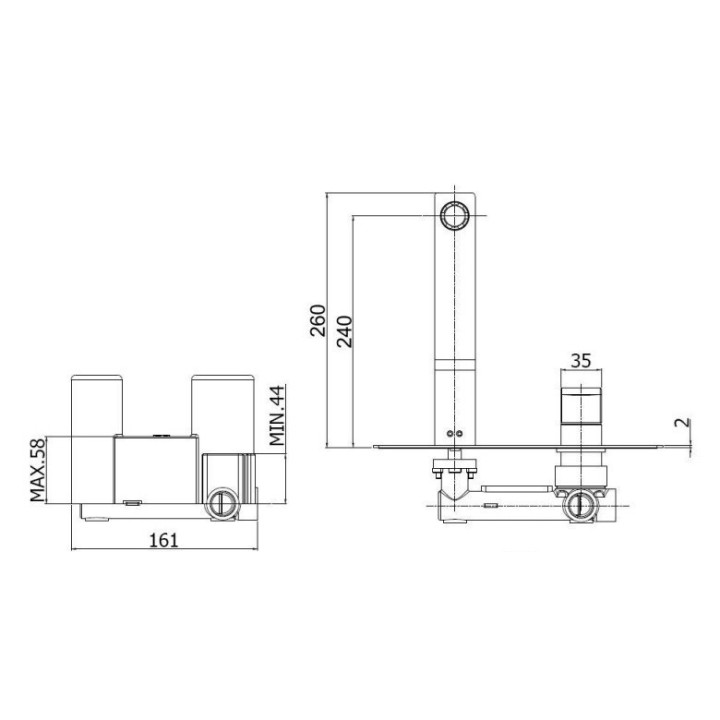 Bateria umywalkowa podtynkowa 240 mm PAFFONI LEVEL chrom LES106CR
