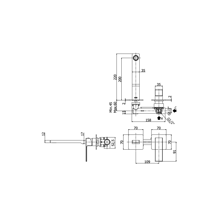 Bateria umywalkowa podtynkowa 200 mm PAFFONI LEVEL chrom LES105CR70