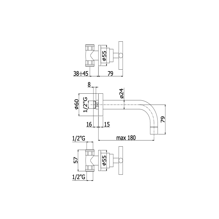 Bateria umywalkowa podtynkowa 120 mm PAFFONI QUATTRO chrom QTV004CR