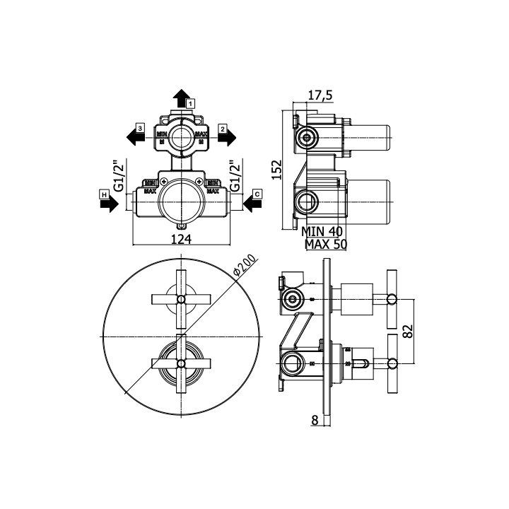 Bateria podtynkowa 3-drożna PAFFONI QUATTRO chrom QTV019CR