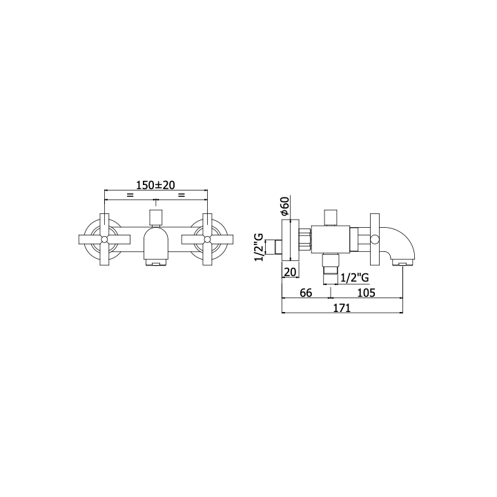Bateria wannowa ścienna PAFFONI QUATTRO chrom QTV023CR