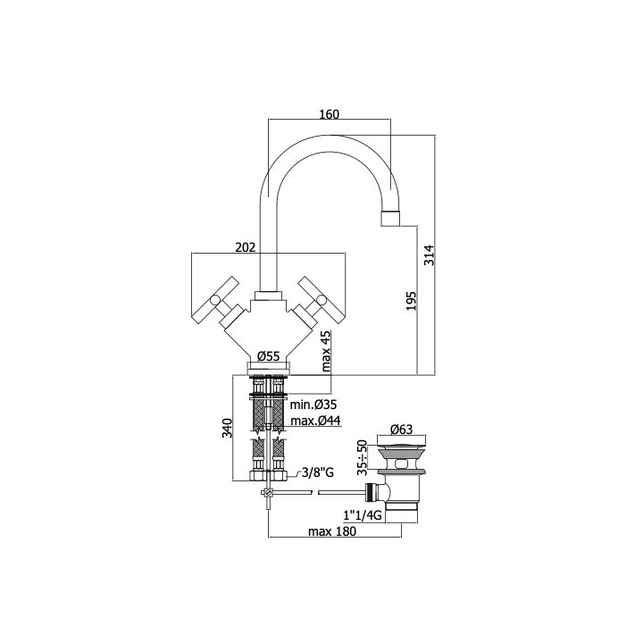 Bateria umywalkowa PAFFONI QUATTRO chrom QTV077CR