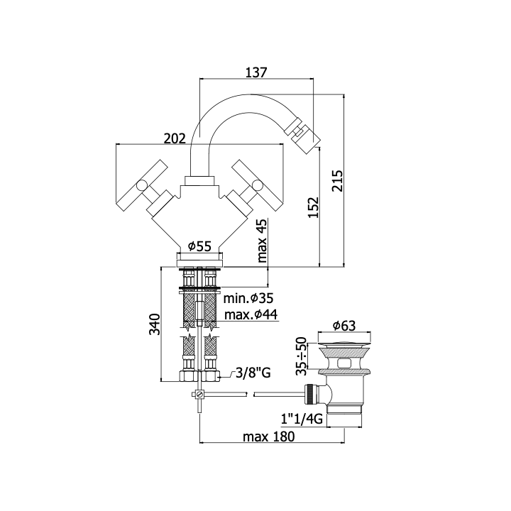 Bateria bidetowa PAFFONI QUATTRO chrom QTV137CR