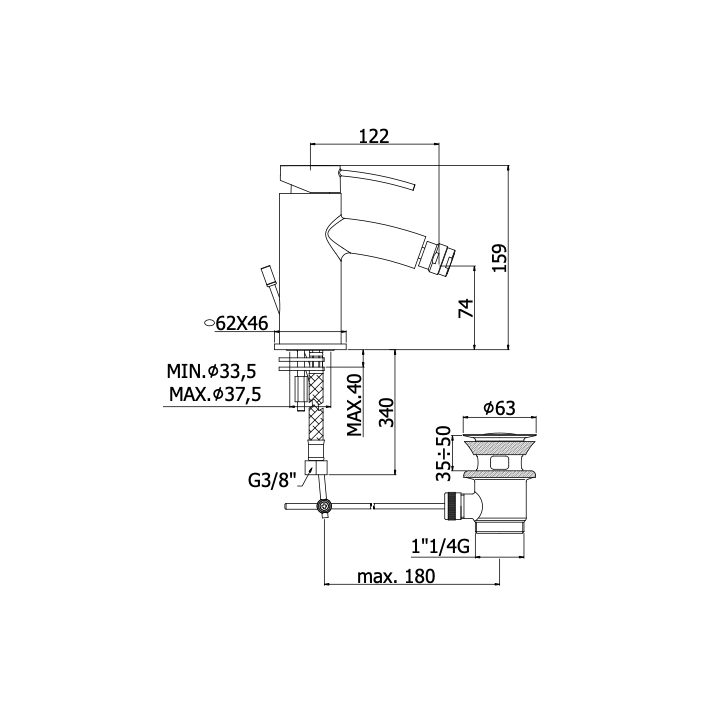 Bateria bidetowa PAFFONI BERRY bez korka chrom BR131CR