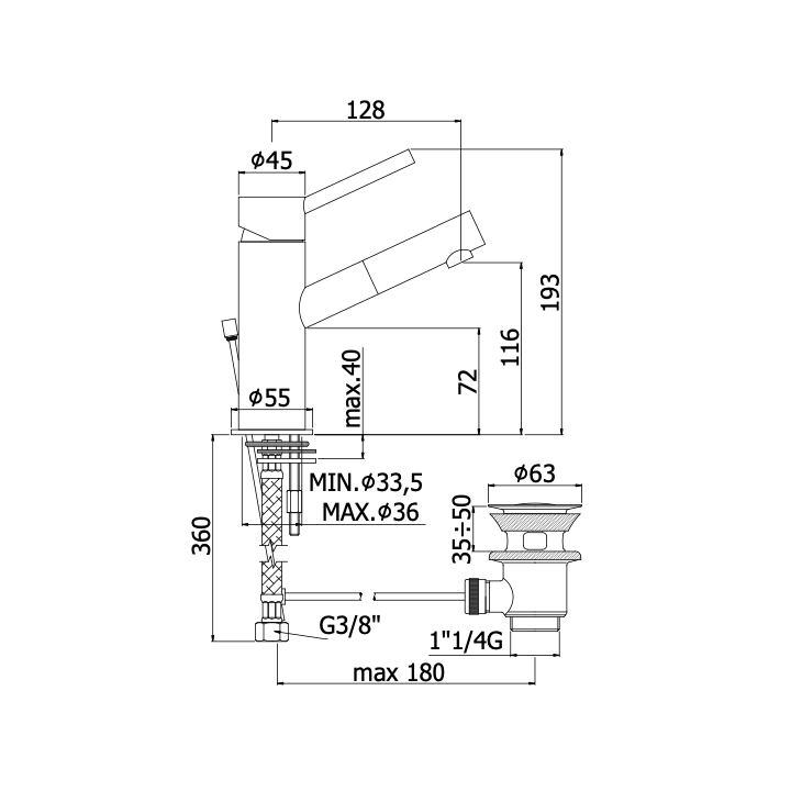 Bateria umywalkowa PAFFONI BIRILLO korek click-clack chrom BI071KCR