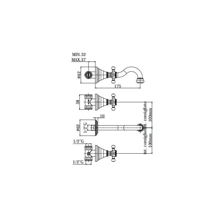 Bateria umywalkowa podtynkowa 175 mm PAFFONI BELINDA chrom FBLV003CR