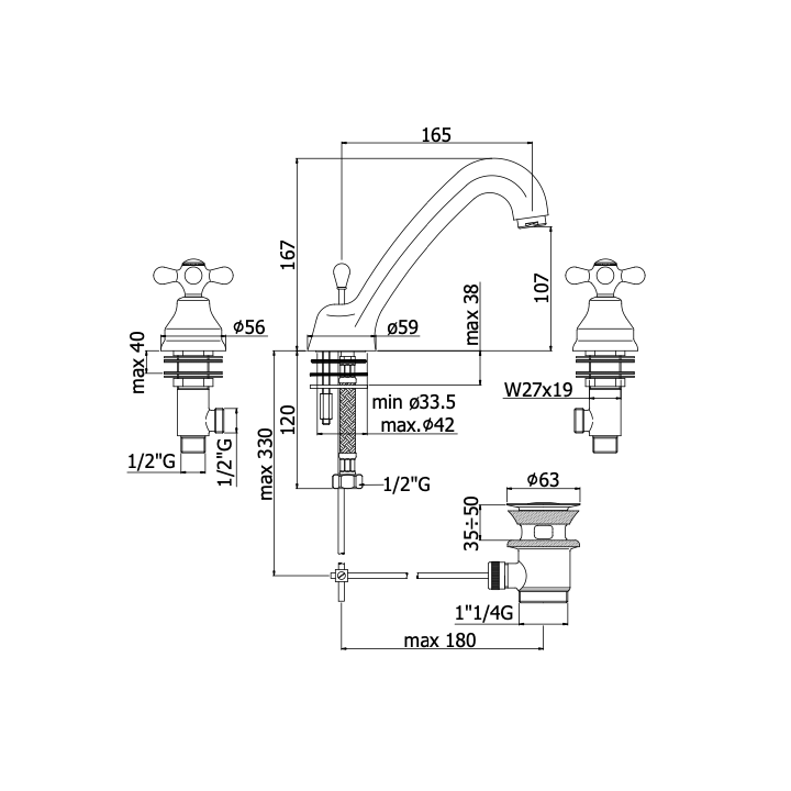 Bateria umywalkowa PAFFONI IRIS chrom IRV055CR