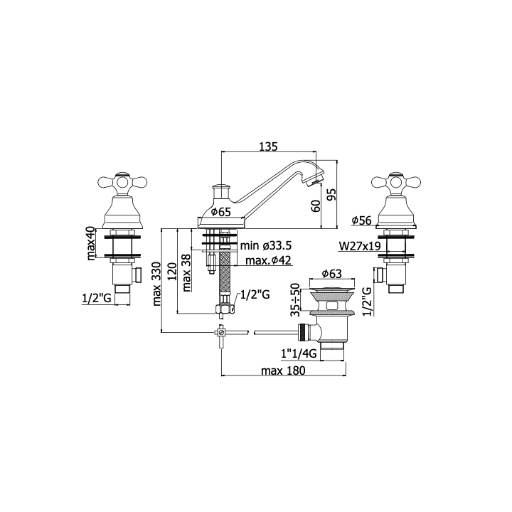 Bateria umywalkowa PAFFONI IRIS chrom IRV058CR