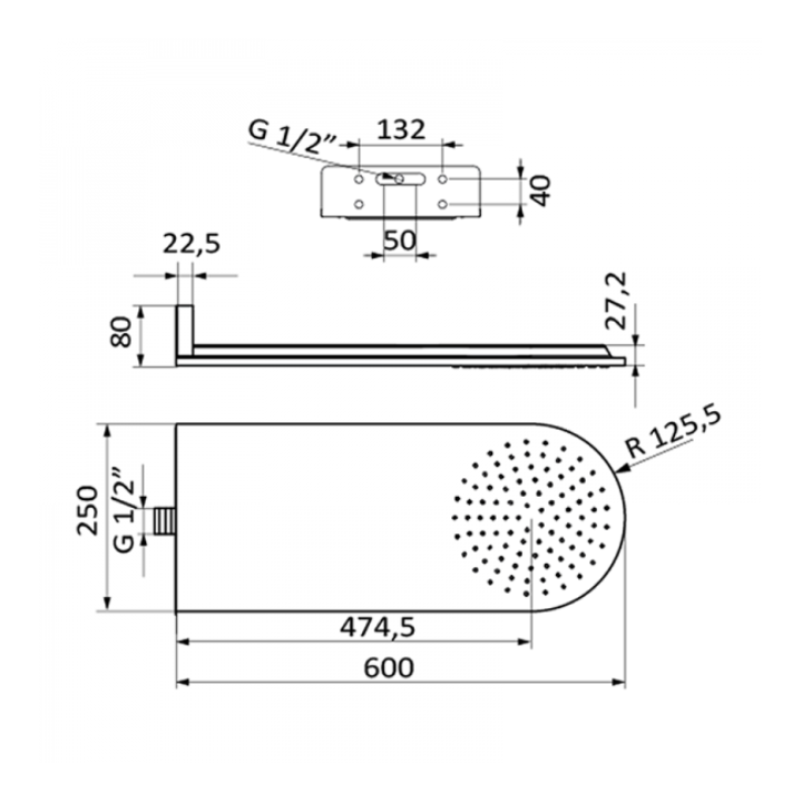 Deszczownica GRB Ibon 600x 250mm chrom 05020010