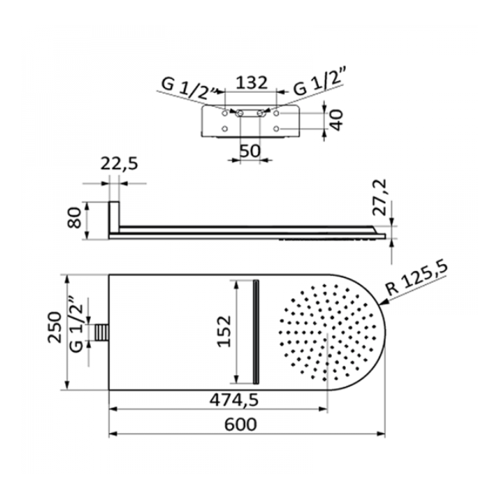Deszczownica GRB Okina 600x 250mm chrom 05020009