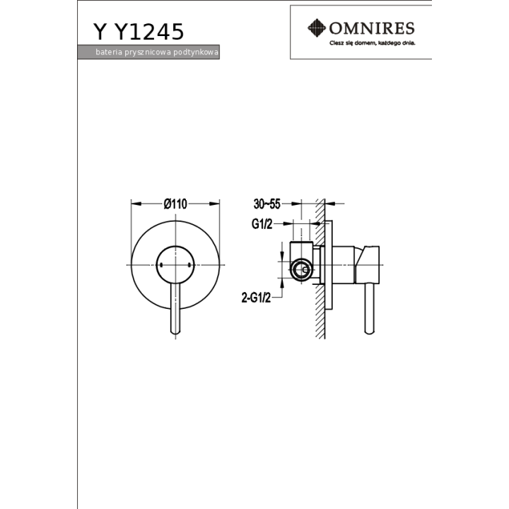 Bateria prysznicowa Omnires Y podtynkowa chrom Y1245CR