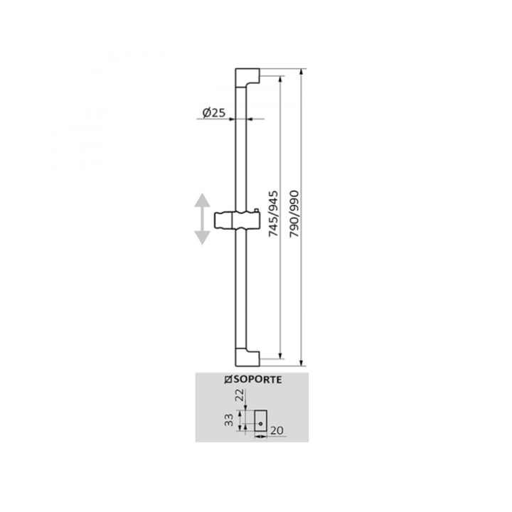 Zestaw GRB drążek natryskowy Key + słuchawka Winner chrom 055033
