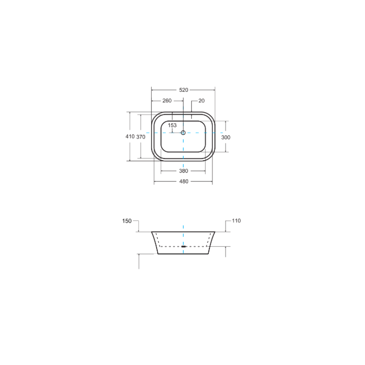 Umywalka 40x50x15 cm BESCO ASSOS S-LINE bez otw. biały mat UMMB-AP-NB