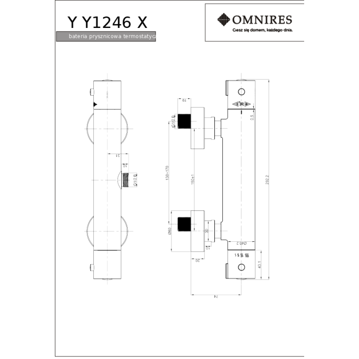 Bateria prysznicowa Omnires Y termostatyczna chrom Y1246XCR