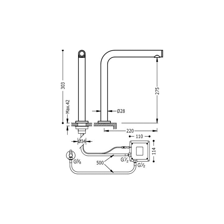 Bateria umywalkowa elektroniczna Touch- Tres TRES COCINA chrom 161445