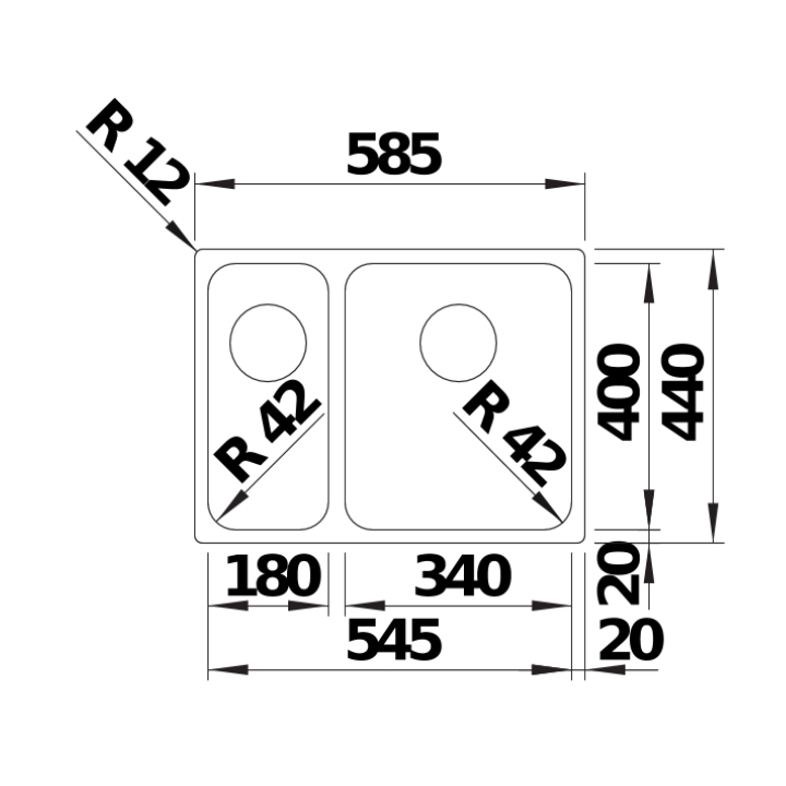 Komora podwieszana BLANCO SOLIS 340/180-U STAL SZCZOTKOWANA 526128