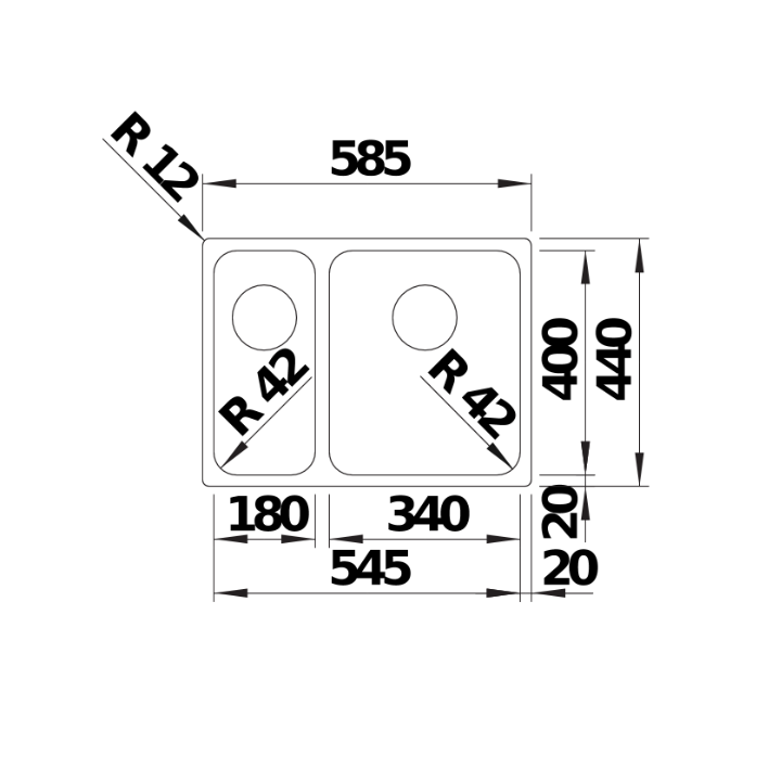 Komora podwieszana BLANCO SOLIS 340/180-U STAL SZCZOTKOWANA 526129