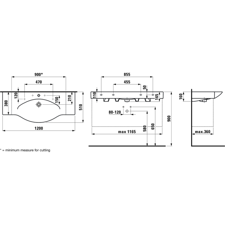 Umywalka ścienna Laufen Palace 1200x510mm z 3 otw. biała H8117040001081