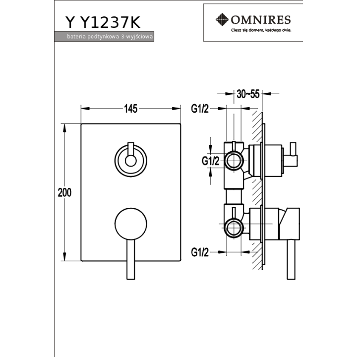 Bateria trójwyjściowa Omnires Y podtynkowa chrom Y1237/KCR