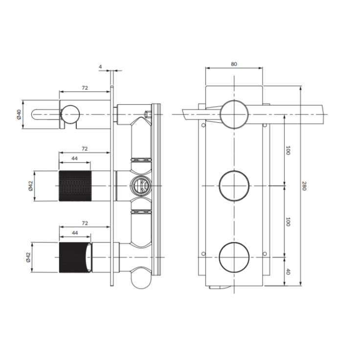 Bateria prysznicowo-wannowa Omnires Contour podtynkowa z rączką prysznicową złoto szczotkowane CT8035/1GLB