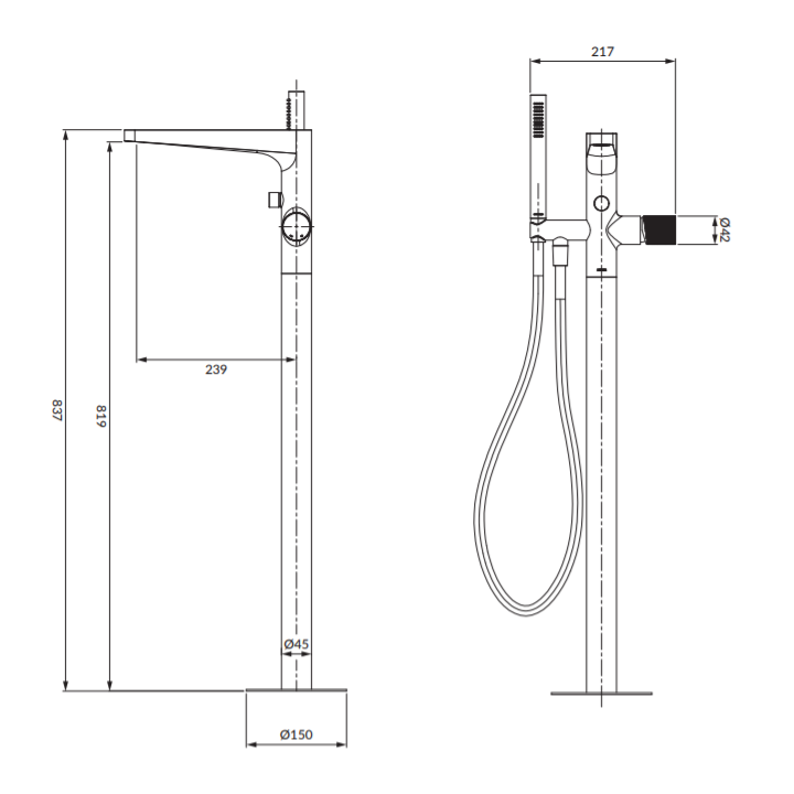 Bateria wannowa Omnires Contour wolnostojąca złoto szczotkowane CT8033GLB