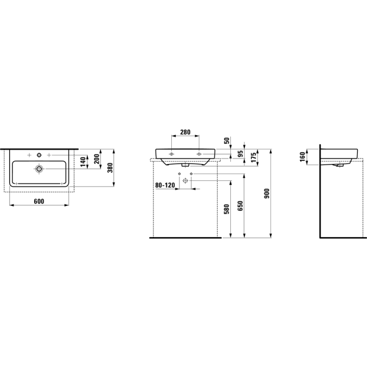 Umywalka ścienna LAUFEN PRO S 600x380 mm z otw. biała H8179594001041