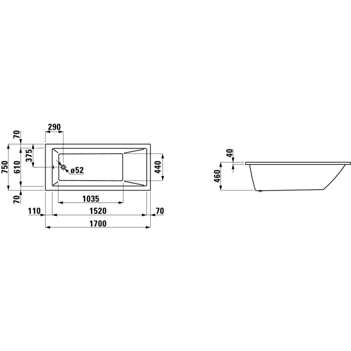 Wanna prostokątna LAUFEN PRO 170x75x46 cm biała H2319500000001