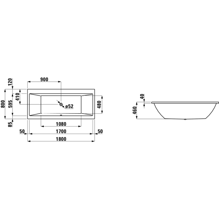 Wanna prostokątna LAUFEN PRO 180x80x46 cm biała H2329500000001