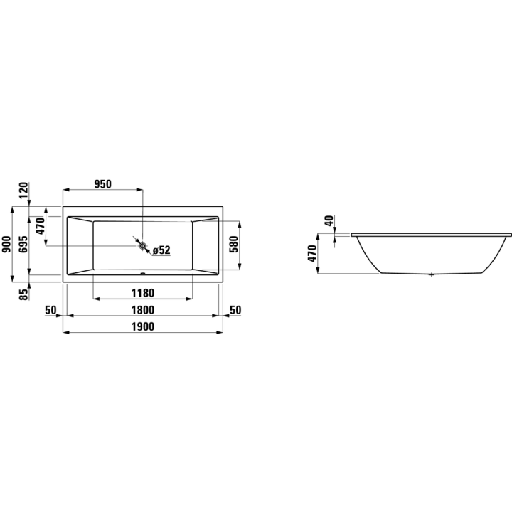 Wanna prostokątna LAUFEN PRO 190x90x47 cm biała H2349500000001