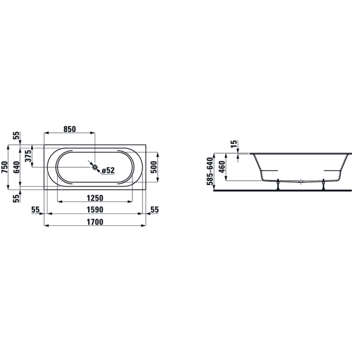 Wanna prostokątna LAUFEN PRO 170x75 cm biała H2429500000001