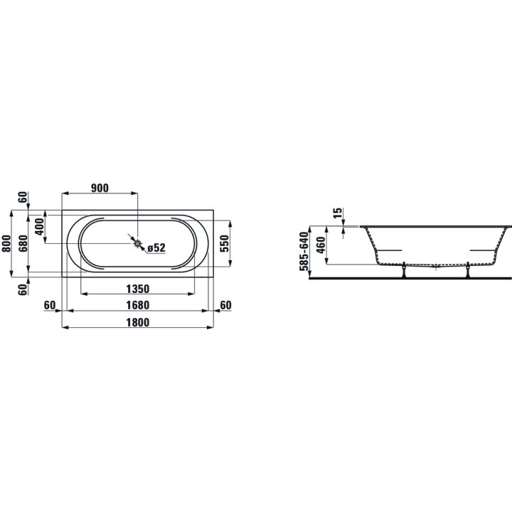 Wanna prostokątna LAUFEN PRO 180x80x63 cm biała H2409500000001