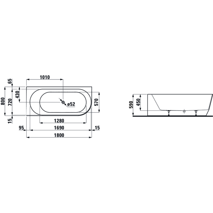 Wanna narożna LAUFEN PRO 180x80x59 cm wersja lewa biała H2449560000001