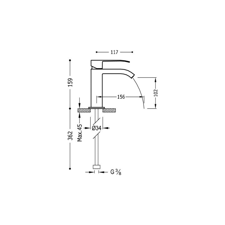 Bateria umywalkowa TRES CUADRO-TRES stojąca kaskada chrom 00610101