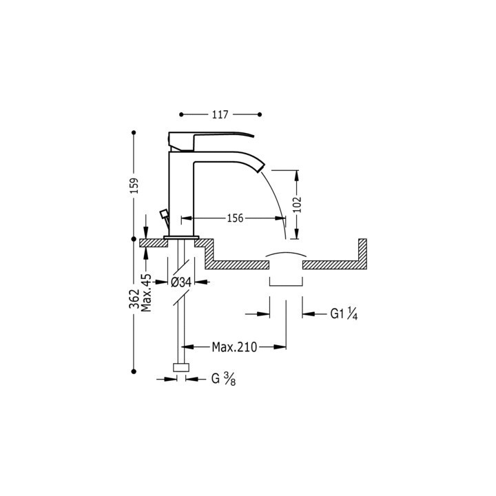 Bateria umywalkowa TRES Cuadro-Tres kaskada chrom 00610101D