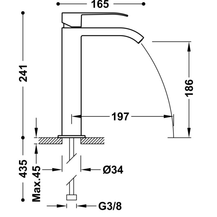 Bateria umywalkowa Tres Cuadro Exclu. kaskada czarny mat 00661001NMD